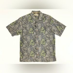 Tommy Bahama 100% Silk Hawaiian Shirt Mens Small Green Gray Tropical Camp Shirt